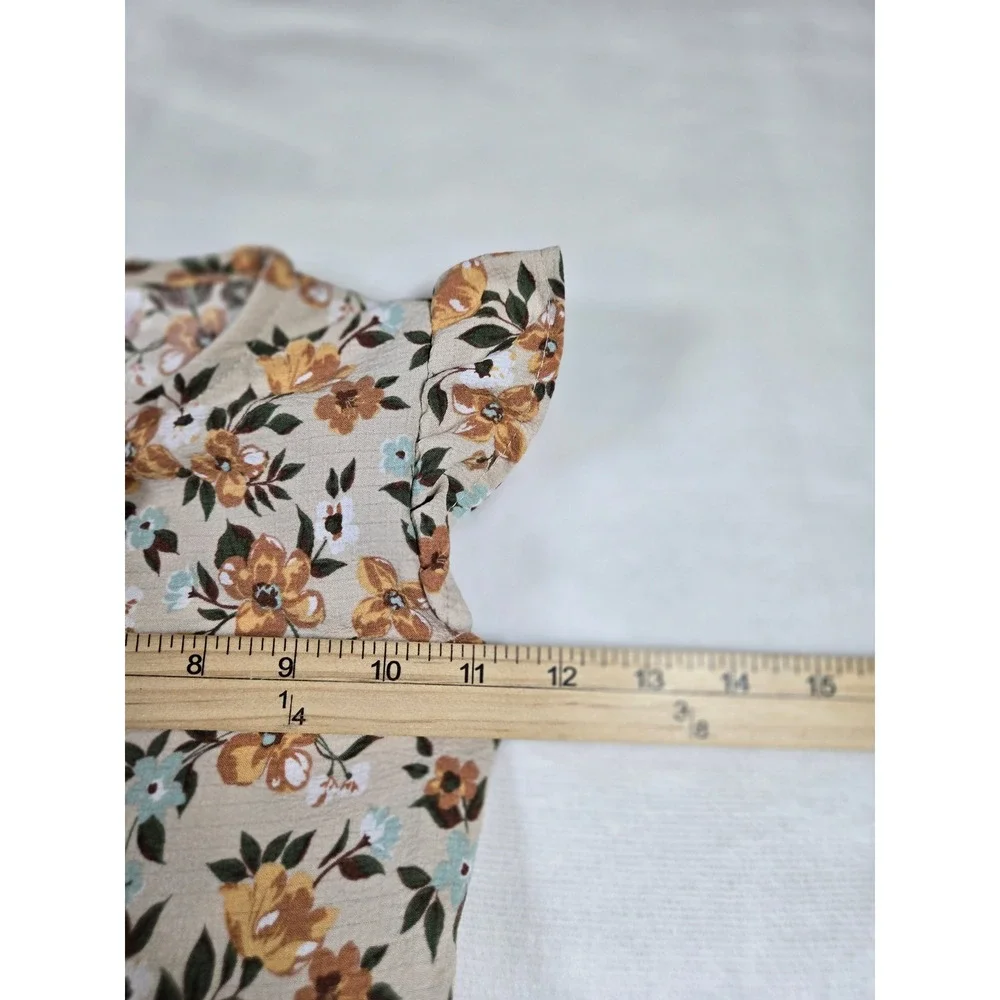 Little Lass Girls‎ Tan Floral Button Front Flutter Sleeve Dress Size 5